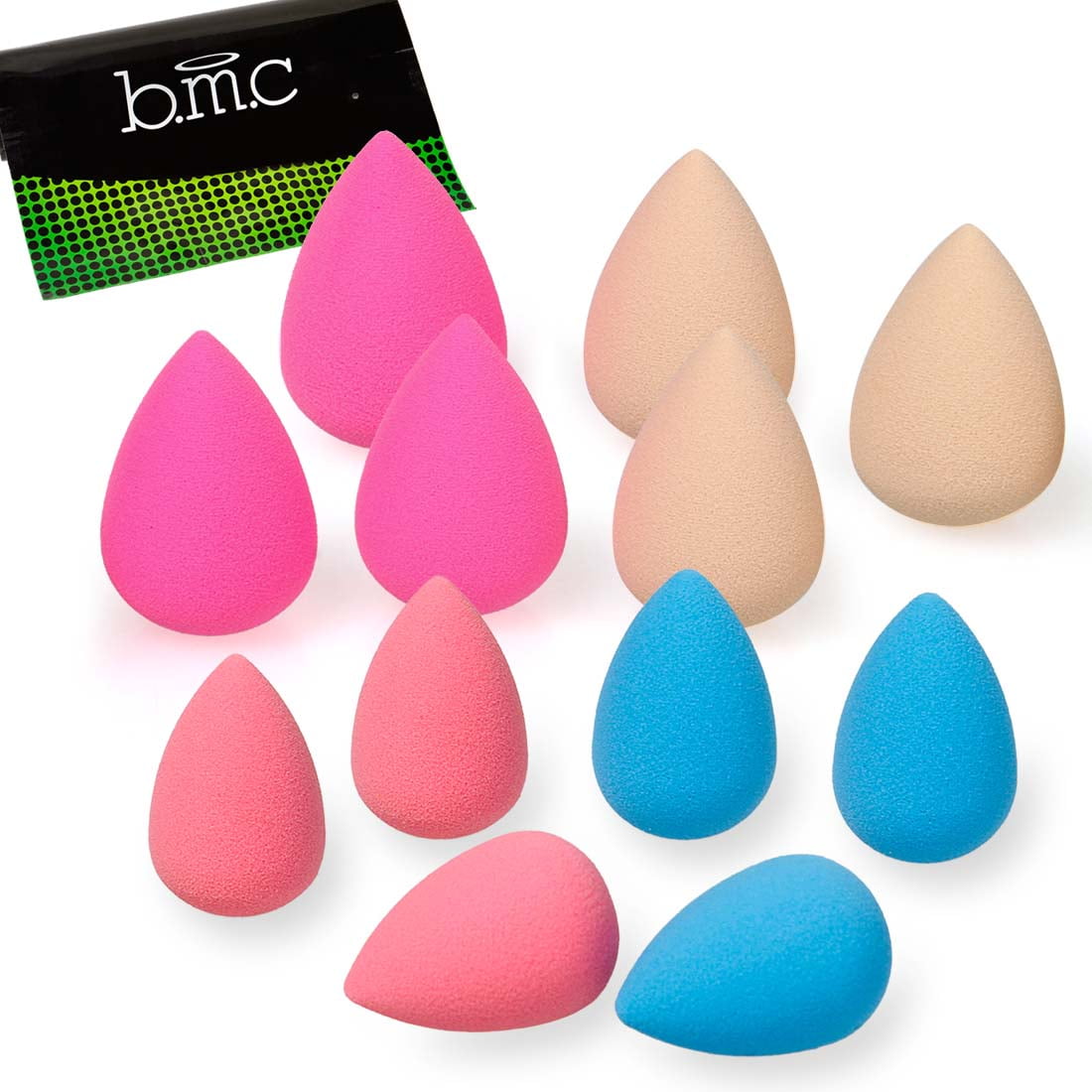 BMC 12pc Teardrop Cosmetic Blender Set,Complete Flawless Coverage Makeup Sponges